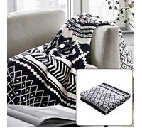 Plaid Tricoté Coton avec Imprimé Noir Et Blanc, Couverture De Lit Douce Douce pour La Peau pour Canapé, Lit, Voyage, 130x180cm