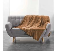 Plaid Uni en Flanelle ""Flanou"" 180x220cm Camel