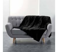 Douceur d'Intérieur Plaid doux Flanou Flanelle unie 180 x 220 cm Noir