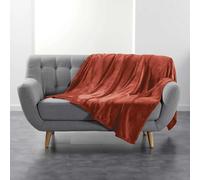 Douceur d'Intérieur, Plaid Doux (180 x 220 cm) Flanou Terracotta, Flanelle Unie
