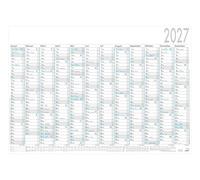 Plakatkalender 12 Mon 1 Stk. gerollt 2027: Wandkalender 100x70 cm mit 12 Monaten pro Seite, 5 Spalten für Urlaubsplanung, Tages-, Wochen- & Arbeitstagezählung & Schulferien