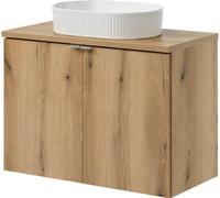 Plan de toilette 'Skelbolu' avec lavabo en céramique et 2 portes 80 x 71 x 40 cm imitation chêne