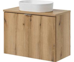 Plan de toilette 'Skelbolu' avec lavabo en céramique et 2 portes 80 x 71 x 40 cm imitation chêne