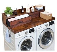 Plan de travail VEVOR pour lave-linge et sèche-linge (137 x 69,9 cm) avec étagère, 2 tiroirs et crochets, pour armoire à linge, garde-manger ou comptoir de cuisine, charge maximale de 113 kg, marron,