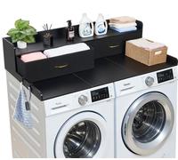 Plan de travail VEVOR pour lave-linge et sèche-linge (137 x 69,9 cm) avec étagère, 2 tiroirs et crochets, pour armoire à linge, garde-manger ou comptoir de cuisine, charge maximale de 113 kg, noir, ét