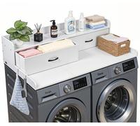 Plan de travail VEVOR pour lave-linge et sèche-linge (137 x 69,9 cm) avec étagère, 2 tiroirs et crochets, pour armoire à linge, garde-manger ou comptoir de cuisine, capacité de charge de 113 kg, blanc