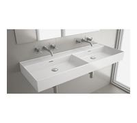 Plan vasque VENETO 1210 double PORCELAINE BLANCHE deux vasques sans siphon, ni bonde de vidage clic-clac, ni mitigeur 1210 x 120