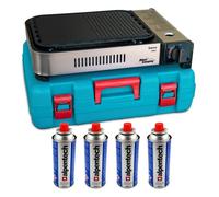 ALPEN - Plancha/Grill Gaz Portable Multifonction 2100W, Allumage Piézo + 4 cartouches, Répartition Uniforme, Récupérateur Graisse, Mallette Transport Inclus - Balcon, Camping