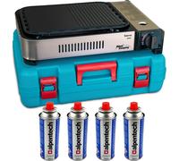 ALPEN - Plancha/Grill Gaz Portable Multifonction 2100W, Allumage Piézo + 4 cartouches, Répartition Uniforme, Récupérateur Graisse, Mallette Transport Inclus - Balcon, Camping