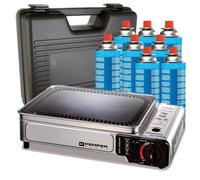 KEMPER Plancha à gaz portable 2300W, plaque anti-adhésive, 8 cartouches, valise de transport