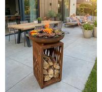 Plancha Acier Corten - BBQ Extérieur - Cheminée de Jardin - Rangement du Bois - Aspect Luxueux