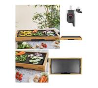 Plancha ARMATURE BOIS 2200W double zones lisse et rainurée avec Revêtement antiadhésif et bac récupérateur de jus-cuisson 50 x 24,5