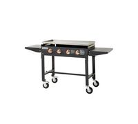 Plancha au gaz Carmen sur chariot - 4 brûleurs - Plaque inox 90 x 45,5 cm - chariot pliable tablettes rabattables, Noir