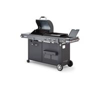 BRASERO BY FAVEX - Bi-Energy Gun Metal - Plancha gaz & barbecue charbon avec brûleur latéral - 12,95 kW - Plaque fonte émaillée 60 x 42 cm - Grille fonte - Jusqu'à 14 convives - Certifié LONGTIME
