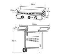 Plancha au gaz SÉVILLE - 3 brûleurs 7,5kW + chariot