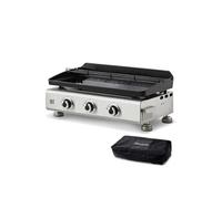Plancha au gaz Silvia II G Inox - - 3 brûleurs - 67 x 34 cm - Plaque en fonte fabriquée en France, Gris + Housse OFFERTE