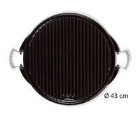 VAELLO - Plancha en Fonte Émaillée Réversible - Plaque de Cuisson Ronde, Face Striée pour Viandes, Face Lisse pour Poissons et Légumes - Noire - Ø 43 cm