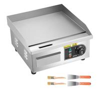 Plancha électrique 2000 W, 35,5x30 cm, 50-300°C, inox - avec 2 spatules et 2 brosses