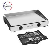 Lagrange Plancha électrique Pro 65L – 65x40 cm, 2 brûleurs, noire, à poser, avec kit d'accessoires