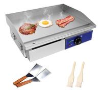 Plancha Électrique Professionnelle 3000W, Plaque Inox 55x35,5cm À 2 Zones De Cuisson, Thermostat Réglable, Bac À Jus Amovible