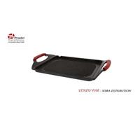 Pradel Excellence - Plancha Grill 43 x 27 cm - Revêtement Façon Pierre Sans PFOA - Fonte d’Aluminium - Poignées Silicone Amovibles - Tous Feux Dont Induction, Ancien Manche, Noir