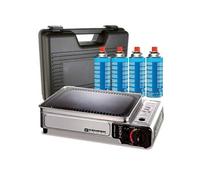 KEMPER - Plancha gaz portable 2300W plaque anti adhésive + 4 cartouches gaz camping + Valise de transport