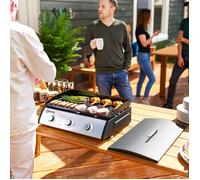 Plancha gaz 3 brûleurs 7,5 kW, surface cuisson 61 x 35,5 cm avec couvercle, gaz liquéfié/propane, 63 x 47 x 25 cm noir