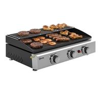 Plancha gaz - barbecue à gaz - Outsunny - 3 brûleurs, plaque émaillée, 7,5 kW, grille de réchauffage - inox - 62x44x21cm - noir