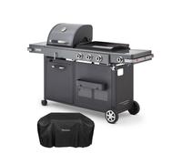 BRASERO BY FAVEX - Barbecue Plancha Bi-Energy XL Gaz & Charbon - Plancha fonte émaillée 60 x 42 cm - Grille 49 x 42 cm - 3 brûleurs 10,8 kW - 14 convives - LONGTIME® - Housse incluse