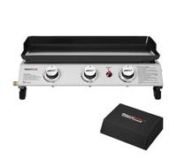 Royal Gourmet Plancha Gaz en Acier Émaillé, 3 Brûleurs Puissance 7.5kW, Surface Cuisson 62,0 x 35,5 cm, Portable pour Le Camping et l' Extérieur, Noir