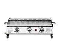 Royal Gourmet Plancha Gaz Propane en Acier Inoxydable, 3 Brûleurs Puissance 7.5kW, Surface Cuisson 61,5 x 32cm avec Grille de Réchauffage, Adapté pour Le Camping et l' Extérieur, Argent