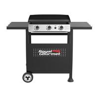 Royal Gourmet Plancha Gaz sur Chariot, 3 Brûleurs Puissance 7.5 kW, Plaque Amovible de Surface Cuisson 62,0 x 35,5 cm, Avec 2 Tablettes et 2 Roues, Portable pour Jardin et l' Extérieur, Noir