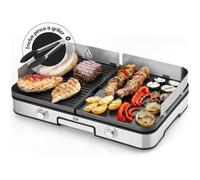 Plancha Grill Électrique XXL 2400W Inox, Avec Pince Barbecue Et Protection Anti-Éclaboussures, Pour Intérieur Et Extérieur