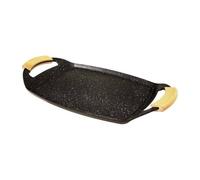 PLANCHA Induction Fonte d´aluminium revêtue Aspect Pierre poignées bois