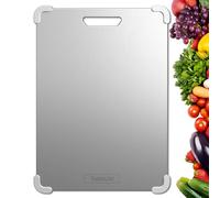 Planche à Découper 100% Titane pur Qualité Alimentaire, Surface non Poreuse Hygiénique sans Microplastique, Lavable en Lave-vaisselle pour Viande Légumes Fruits Cuisine Camping 29x20x0.2cm, 540g