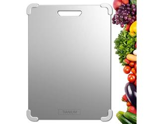Planche à Découper 100% Titane pur Qualité Alimentaire, Surface non Poreuse Hygiénique sans Microplastique, Lavable en Lave-vaisselle pour Viande Légumes Fruits Cuisine Camping 29x20x0.2cm, 540g
