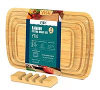 Planche a Decouper Bambou Cuisine: YISH Planche à Découper Bois Professionnelle avec Récupérateur de Jus Chopping board Bois pour la Viande Légumes Pain 3 tailles 25 x 16cm&33 x 20cm&38 x 25cm