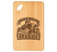 Planche à Découper Certifié meilleur éleveur | modèle 1 | Plateau Apéro Bambou Gravé 30 × 20 cm | Cuisine Barbecue Apéritif | Idée Cadeau Agriculteur Crémaillère Noël