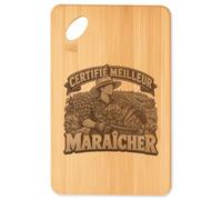 Planche à Découper Certifié meilleur maraîcher | modèle 1 | Plateau Apéro Bambou Gravé 30 × 20 cm | Cuisine Barbecue Apéritif | Idée Cadeau Agriculteur Crémaillère Noël