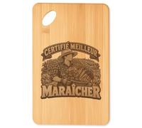 Planche à Découper Certifié meilleur maraîcher | modèle 2 | Plateau Apéro Bambou Gravé 30 × 20 cm | Cuisine Barbecue Apéritif | Idée Cadeau Agriculteur Crémaillère Noël