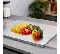 Planche à découper de comptoir en acier inoxydable, 304 planches avec rebord et antidérapantes, coupe for la viande pâte, lavable au lave-vaisselle(11.8 * 15.7in)