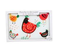 Planche à découper & Dessous de plat multifonction en verre trempé Poules Poppy multicolores 20x30 cm