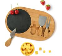 Planche à découper en bois avec couteaux à fromage et plateau en ardoise - idéale pour les fêtes - 1 pièce - Bambou