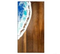 Planche à découper en bois d'acacia avec motif vagues en résine, 45 cm | Design ondulé unique, construction robuste en acacia, bordure esthétique en résine, bleu, élégant