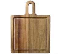Planche à découper en bois d'acacia pour cuisine, fromage, steak, pizza, fruits, plateau de service avec base antidérapante, design double face, forme ronde, 35 x 20 cm (taille S)