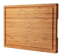 Planche à découper en bois de bambou pour cuisine, grand bloc à découper à fromage, charcuterie avec poignées latérales et rainures pour jus de 45,7 cm