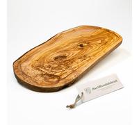 Planche à découper en bois d'olivier avec rainure à jus - Planche de service en bois d'olivier - Planche à steak avec rainure de jus - Coupe naturelle avec encoche de poignée à gauche et à droite