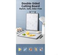 Planche à découper en plastique double face pour enfants, motif dessin animé, pieds antidérapants, planche à découper pour légumes, pain, fromage, 39 x 25 cm (Gra)