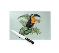 Planche à Découper en Verre Trempé - Ara Oiseau Tropical Exotique Jungle Toucan Perroquet - Protection Plan de Travail et Dessous de Plat Résistant Chaleur 2 Tailles Imprimé en France
