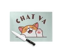 Planche à Découper en Verre Trempé - Chat va Chaton Humour Jeu de mot Dessin - Protection Plan de Travail et Dessous Plat Résistant Chaleur 2 Tailles Imprimé en France